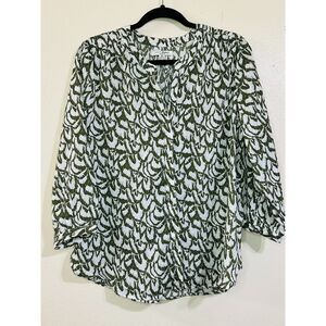 Jach's Girlfriend Women's V-Neck Career Blouse Green Size M 3/4 Sleeves
